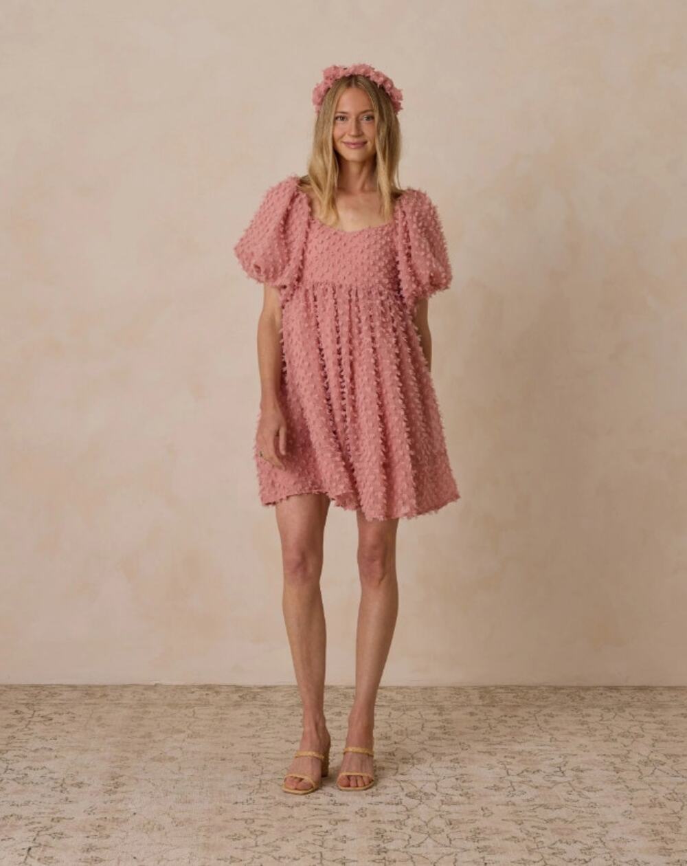 NWT Noralee Isabella Puff Sleeve Dress Womens Size S Pink Smocked‎ Textured $148